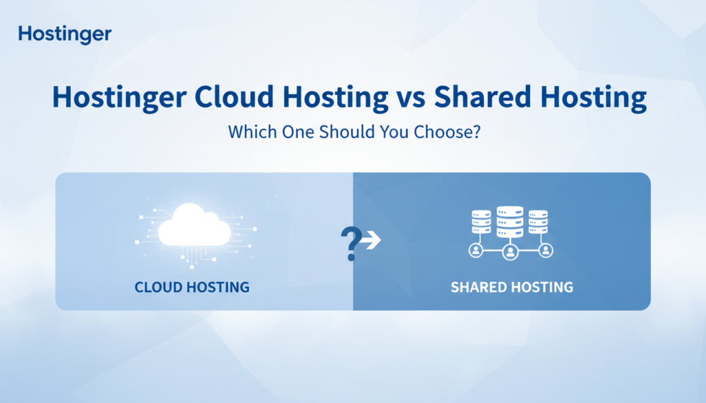 Comparison of Hostinger Cloud Hosting vs Shared Hosting, highlighting features, performance, pricing, and the best option for different website needs.