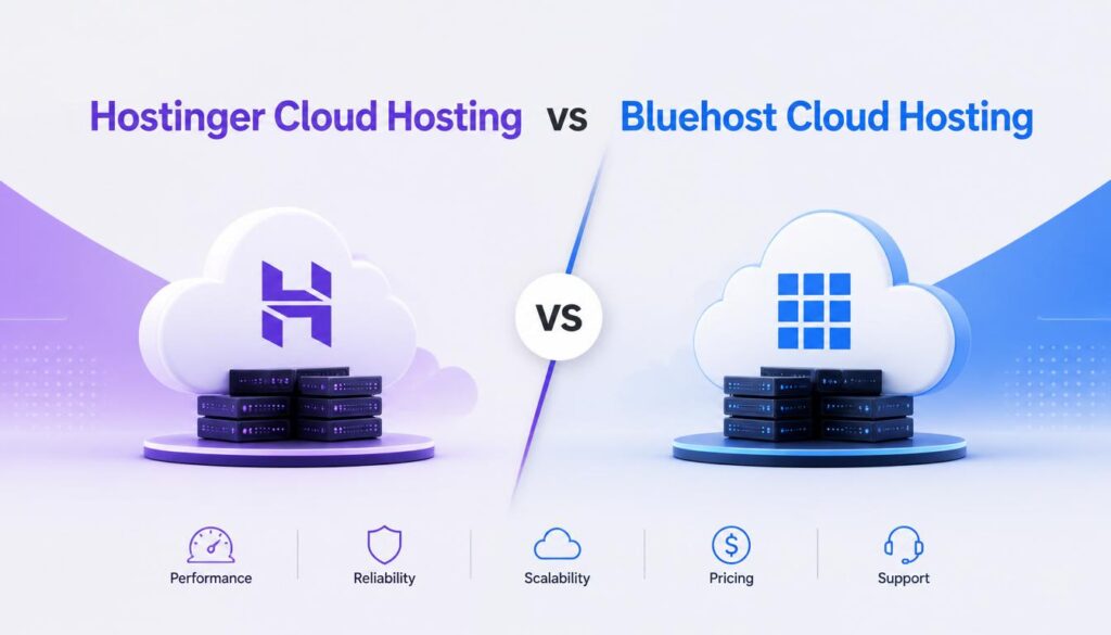Hostinger and Bluehost cloud hosting comparison.