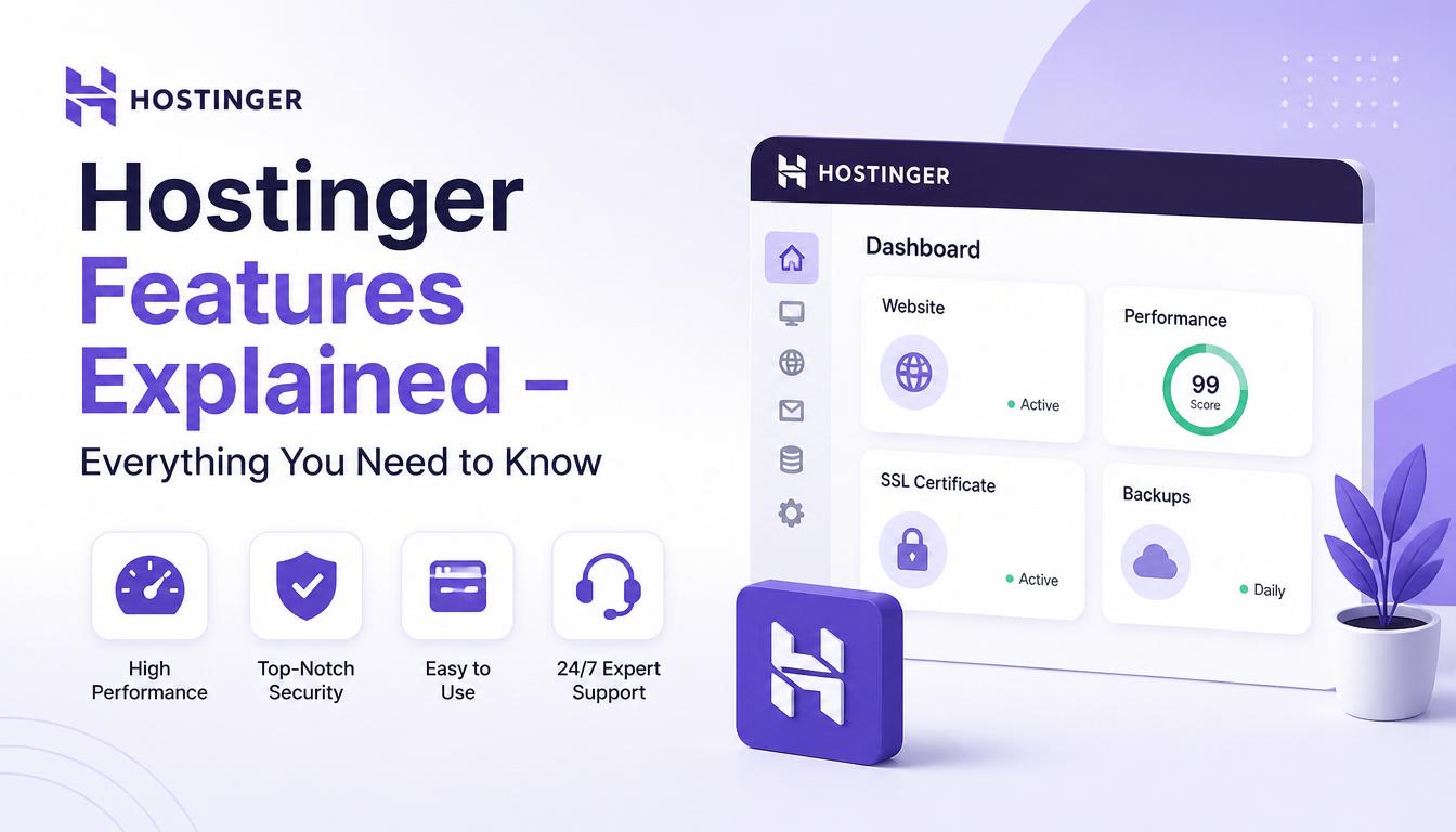 Hostinger Cloud Startup Plan features dashboard with performance, storage, and security tools overview