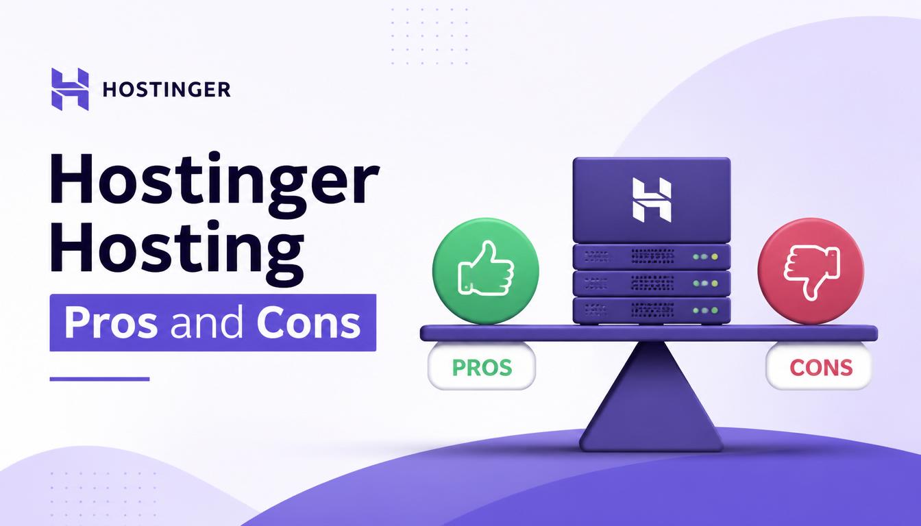 Comparison graphic showing the advantages and disadvantages of Hostinger web hosting.