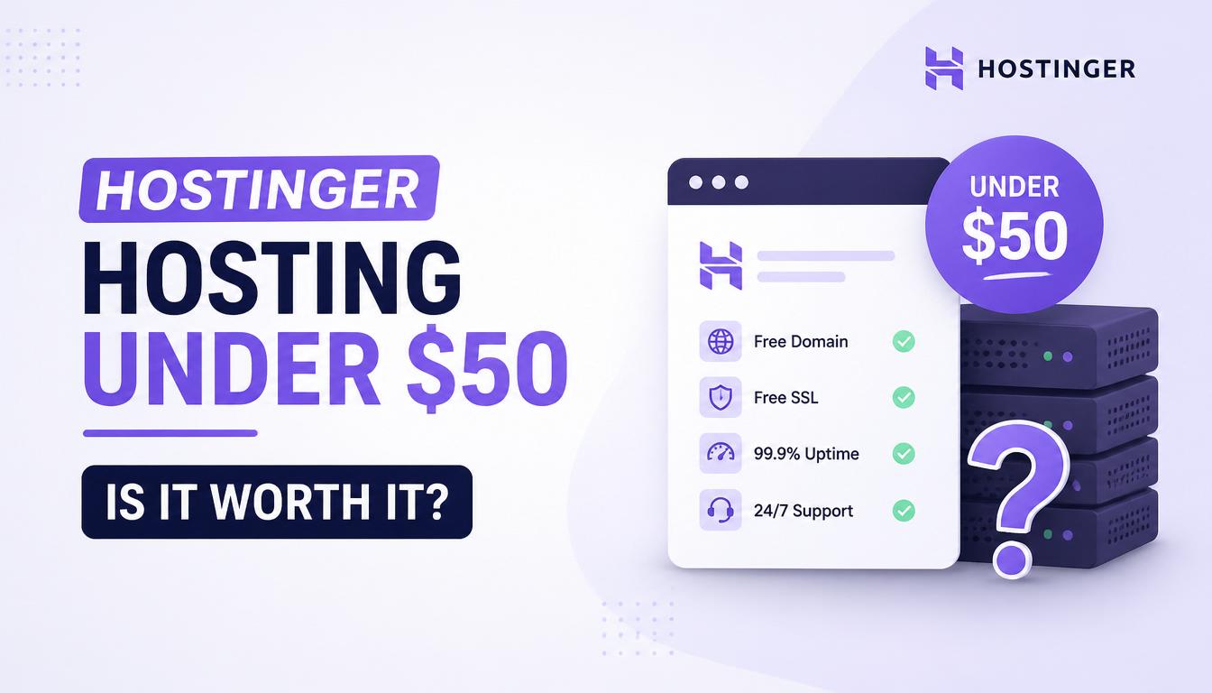 Hostinger budget hosting dashboard showing low-cost plan under $50 with website setup interface