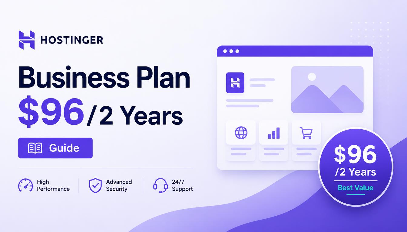 Hostinger Business hosting $96 for 2 years plan with pricing details and hosting benefits overview
