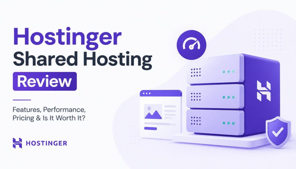Hostinger Shared Hosting dashboard showing hosting features, speed, and website management tools.