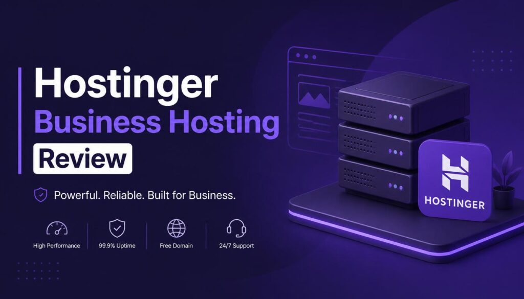 Hostinger Business Hosting control panel highlighting premium hosting features and website performance.